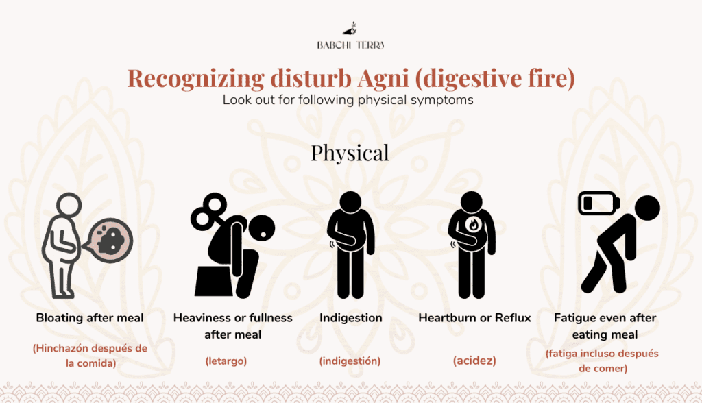 Infographic on How to recognize disturb Agni or digestive fire in Ayurveda